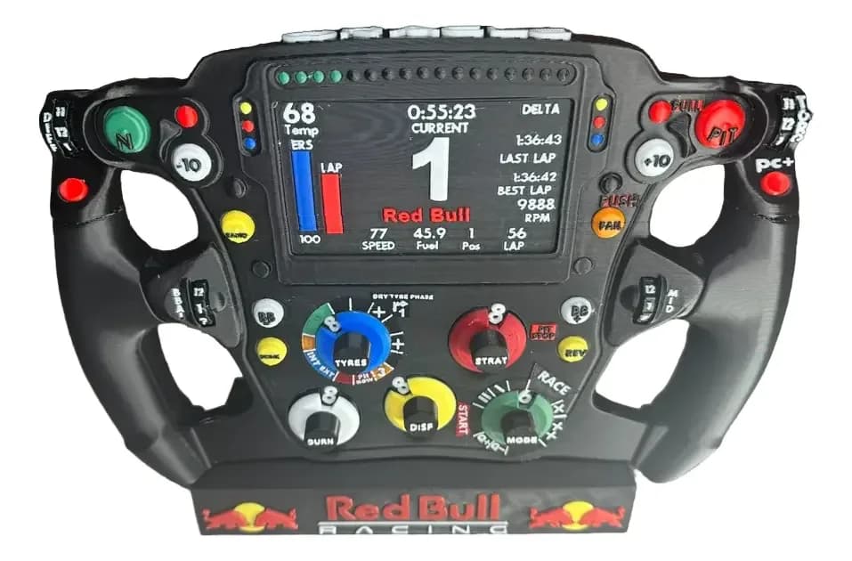 Volante Fórmula 1 Red Bull Verstappen Decoração + Base 28cm