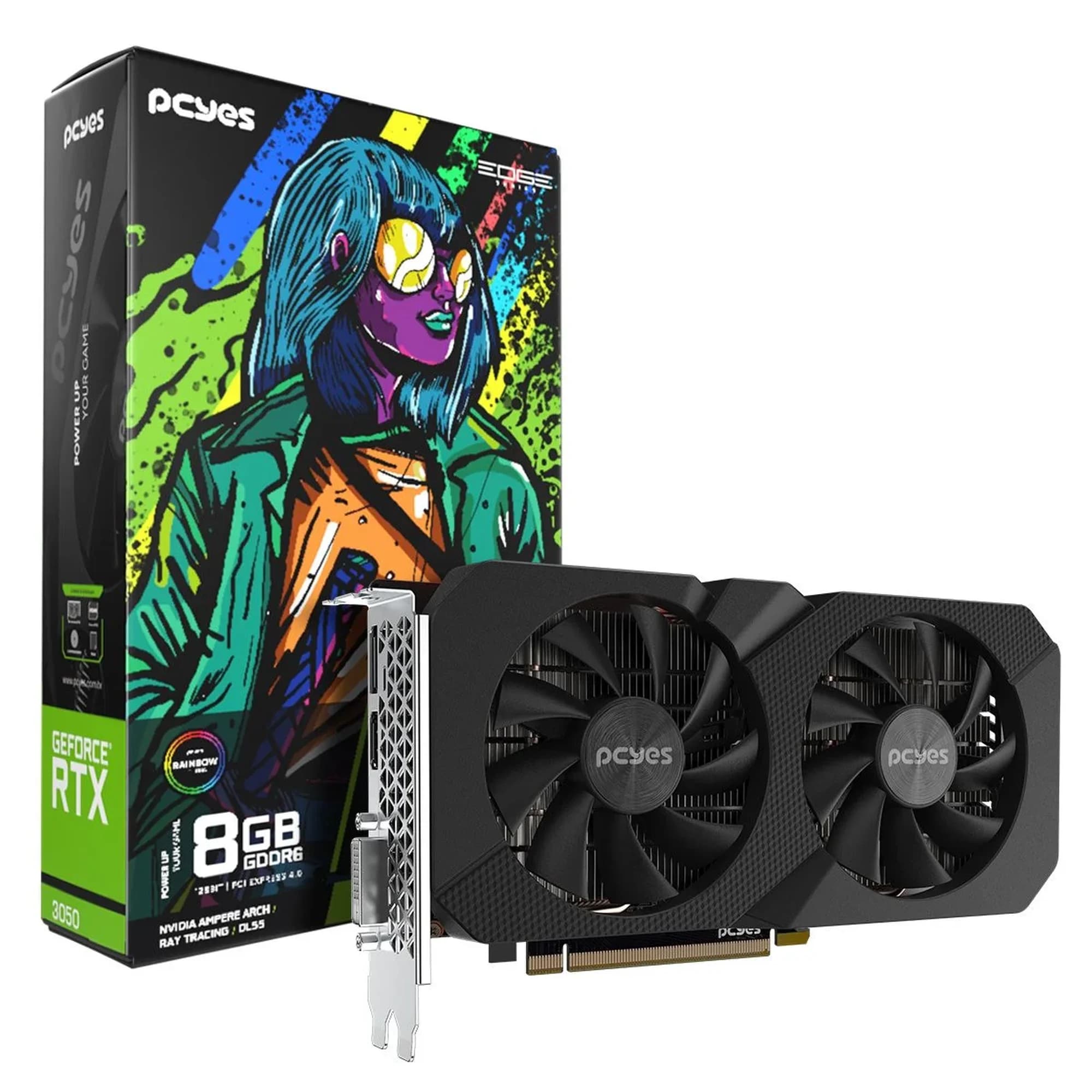 PLACA DE VIDEO GEFORCE RTX 3050 8GB** PCYES GDDR6 128BIT PROJETO EDGE - PVRTX30508BLPE